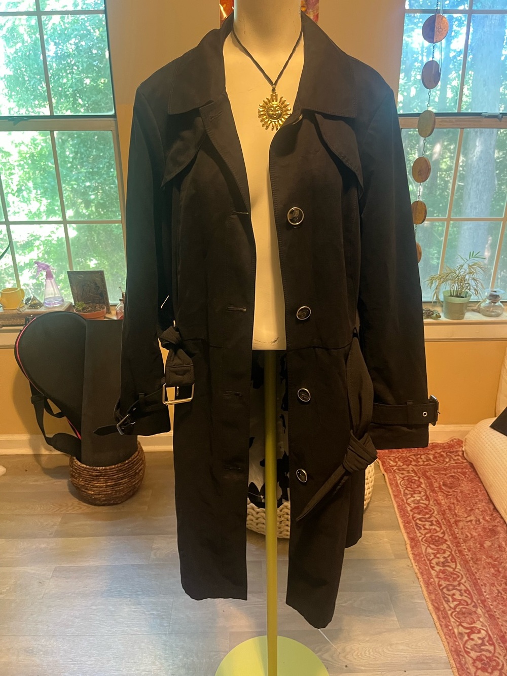 Women Black River Black Trench Coat - Classic Button Front classy Elegant